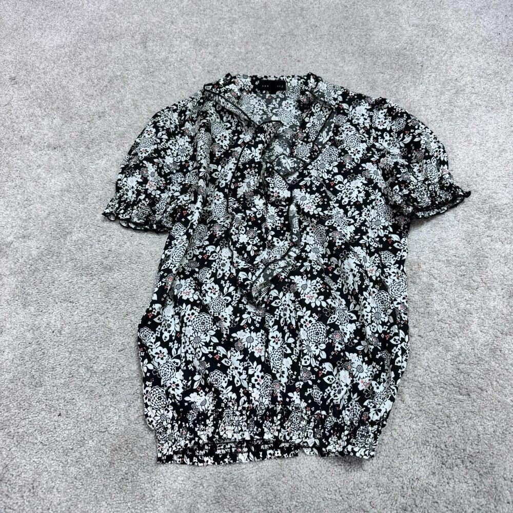 Sanctuary Blouse Black Ivory Red Floral Short Sleeve Women’s Size Small